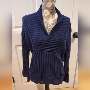 Chadwicks of Boston dark blue ribbed v neck sweater